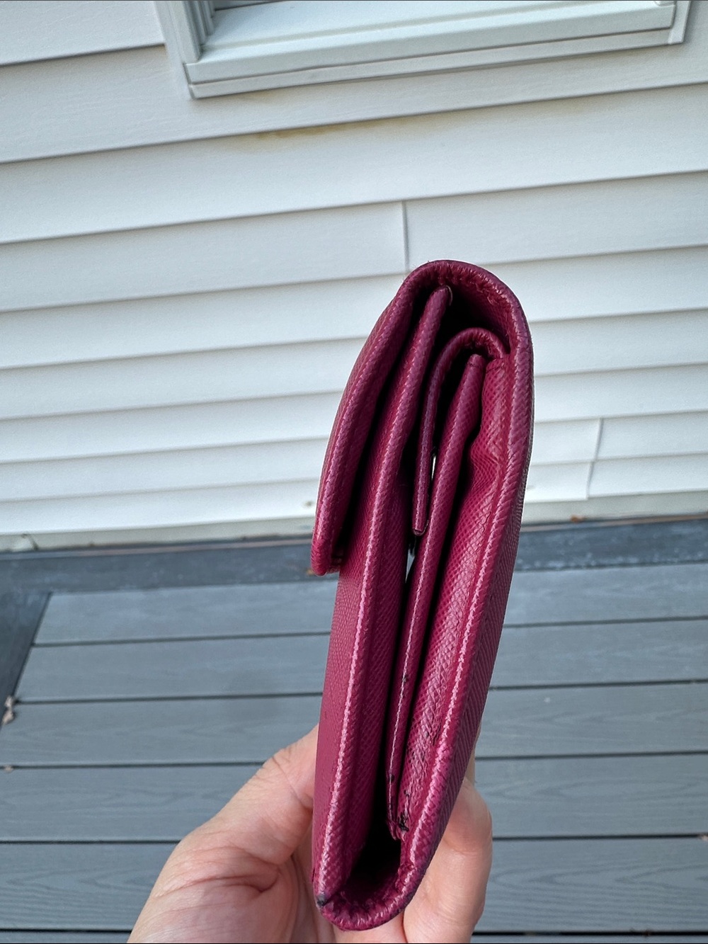 Prada Saffiano Leather Compact Wallet - Raspberry - Picture 2 of 16